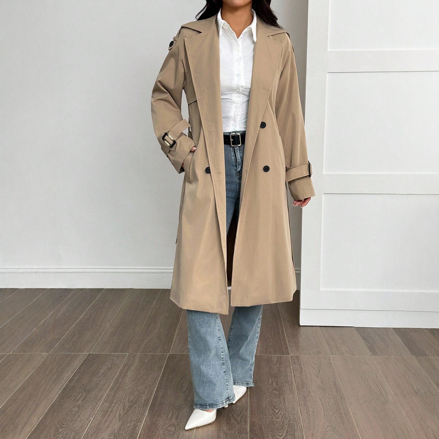 Waist-cinched Warm Fleece-lined And Thickened Long Womens Trench Coat