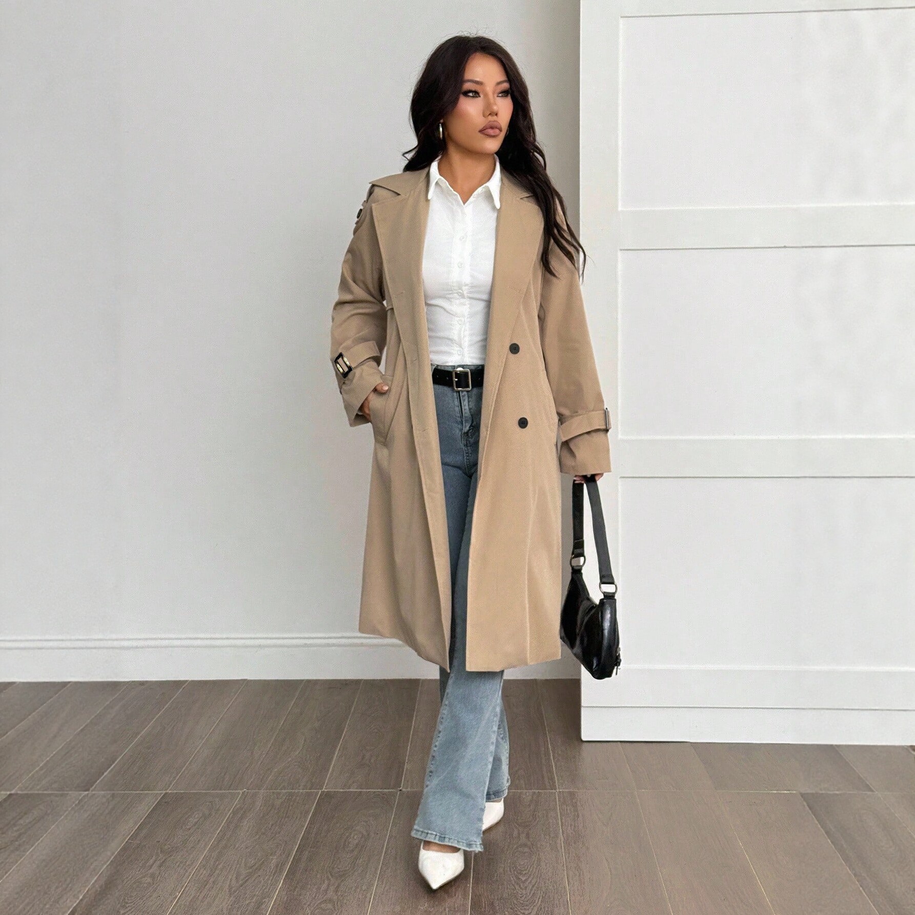 Waist-cinched Warm Fleece-lined And Thickened Long Womens Trench Coat