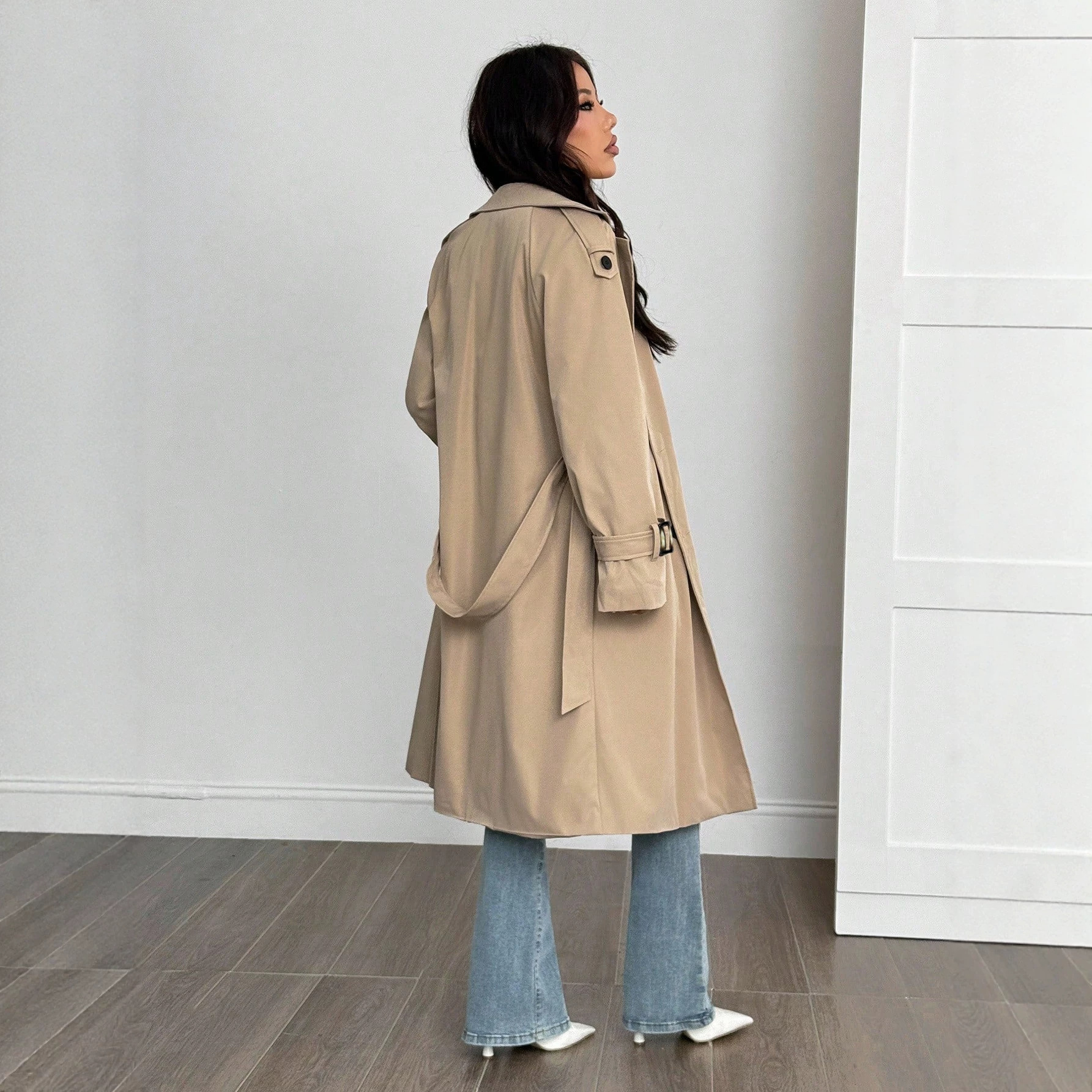 Waist-cinched Warm Fleece-lined And Thickened Long Womens Trench Coat