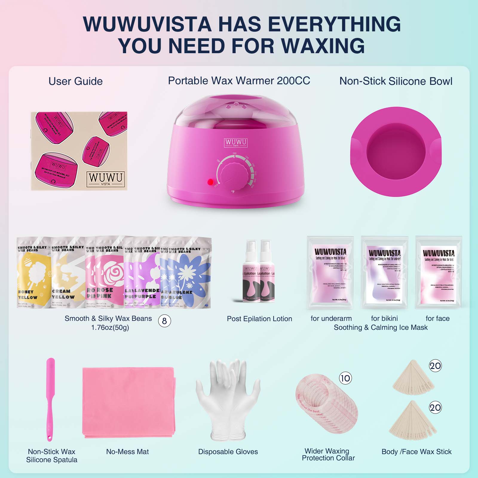 Waxing Kit WUWUVISTA 69 Items Hair Removal Wax Kit With Wax Warmer Waxing Beads For Face