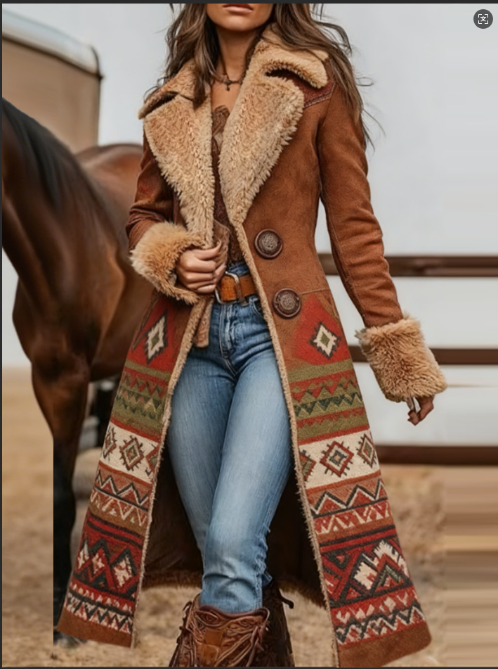 Western-style Vintage Faux Lambswool Patchwork Coat