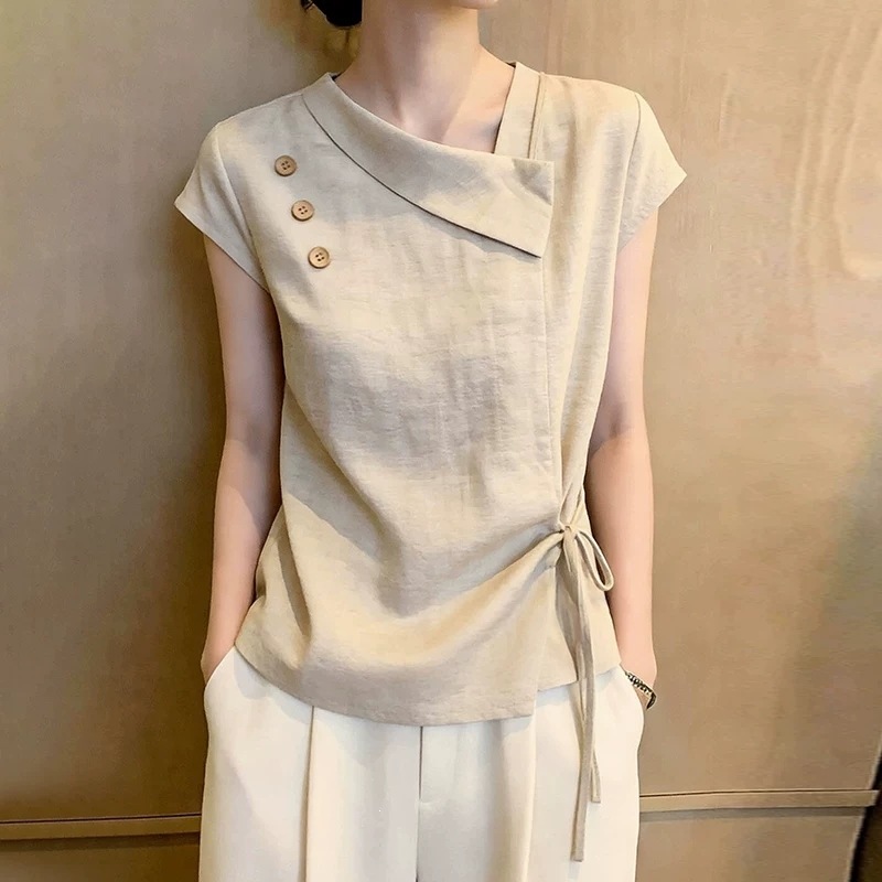 Western-style Youth-boosting Casual Figure-flattering Top With A Designerin Spired Tie