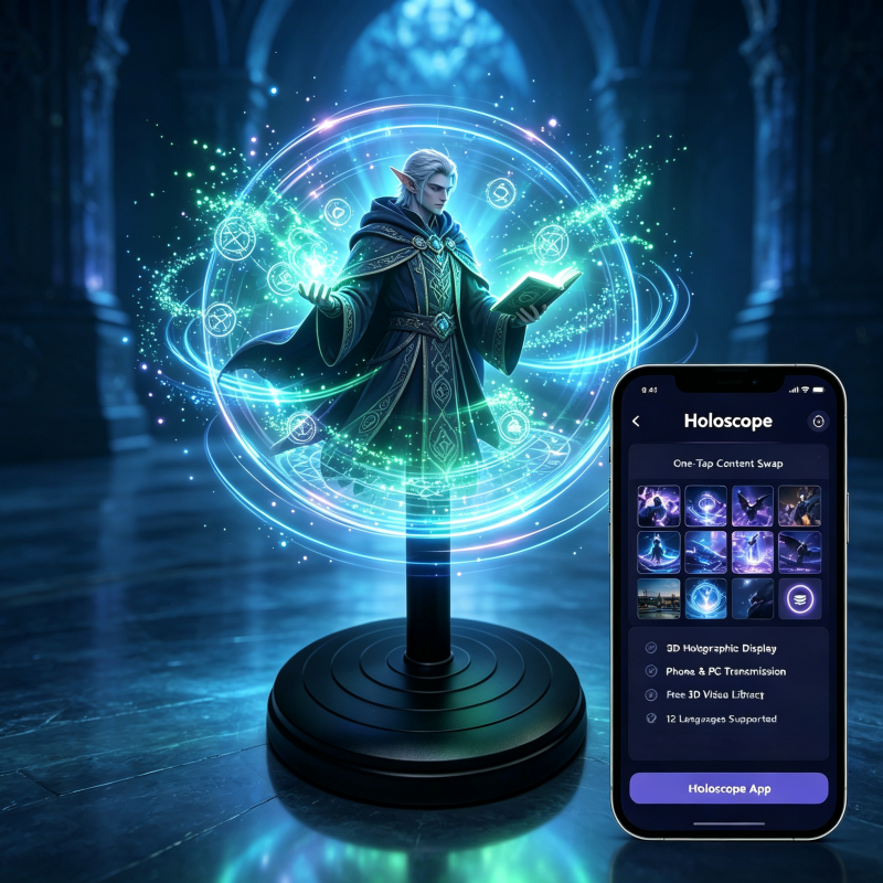 Wiilala Disesktop 3D Holographic Fan, 4,72 Zoll mit, APP-Übertragung integriertem Video – HD