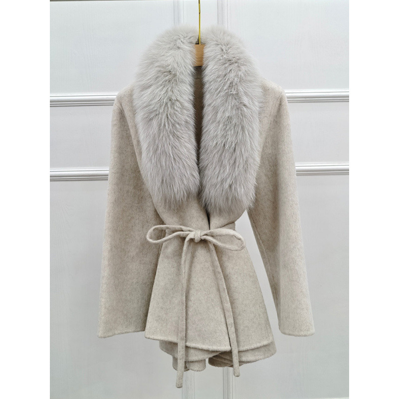 Winter Mid-length Fox Fur Reversible Cashmere Coat