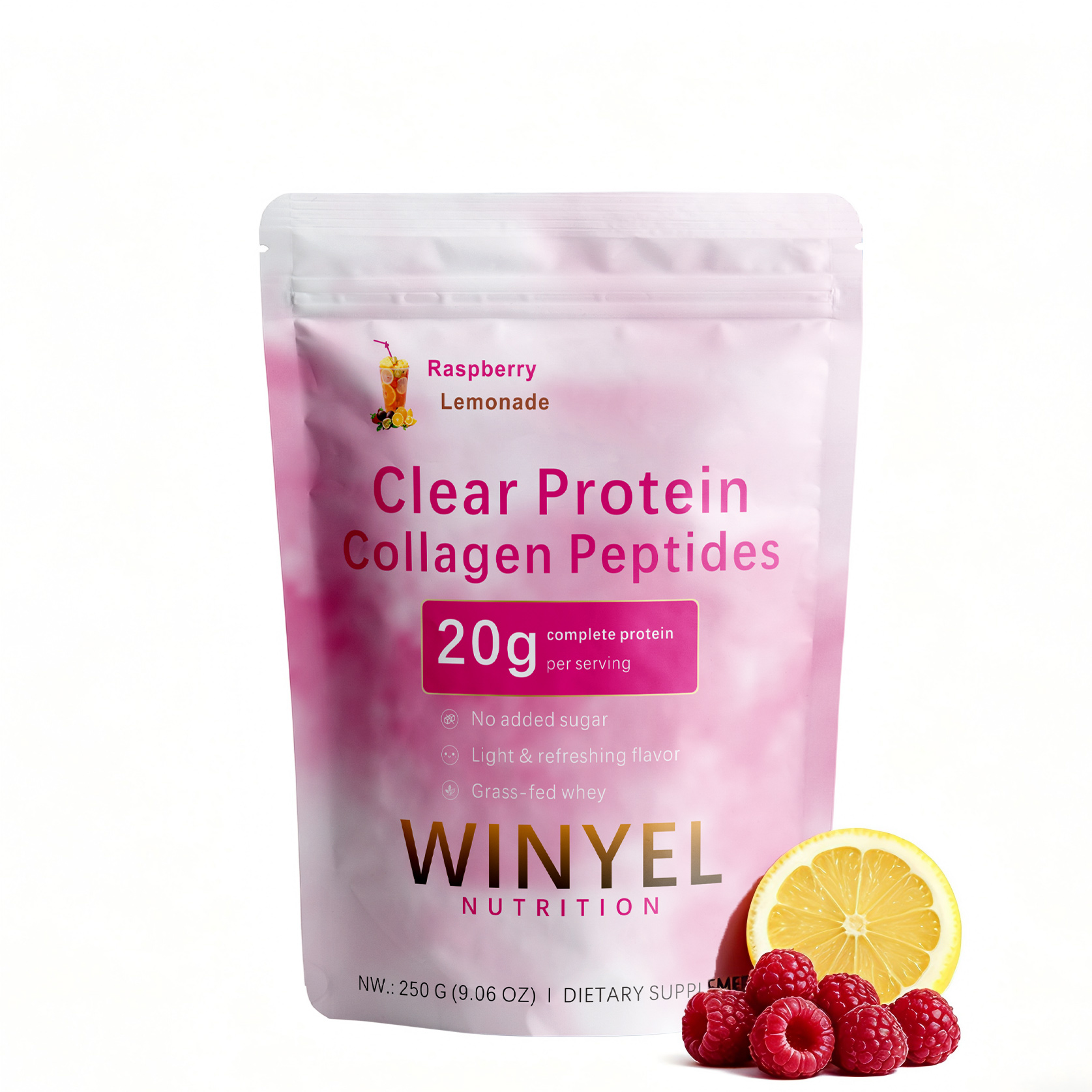 WINYEL Nutrition Clear Protein Collagen Peptides, Raspberry Lemonade, 20g Protein, Zero