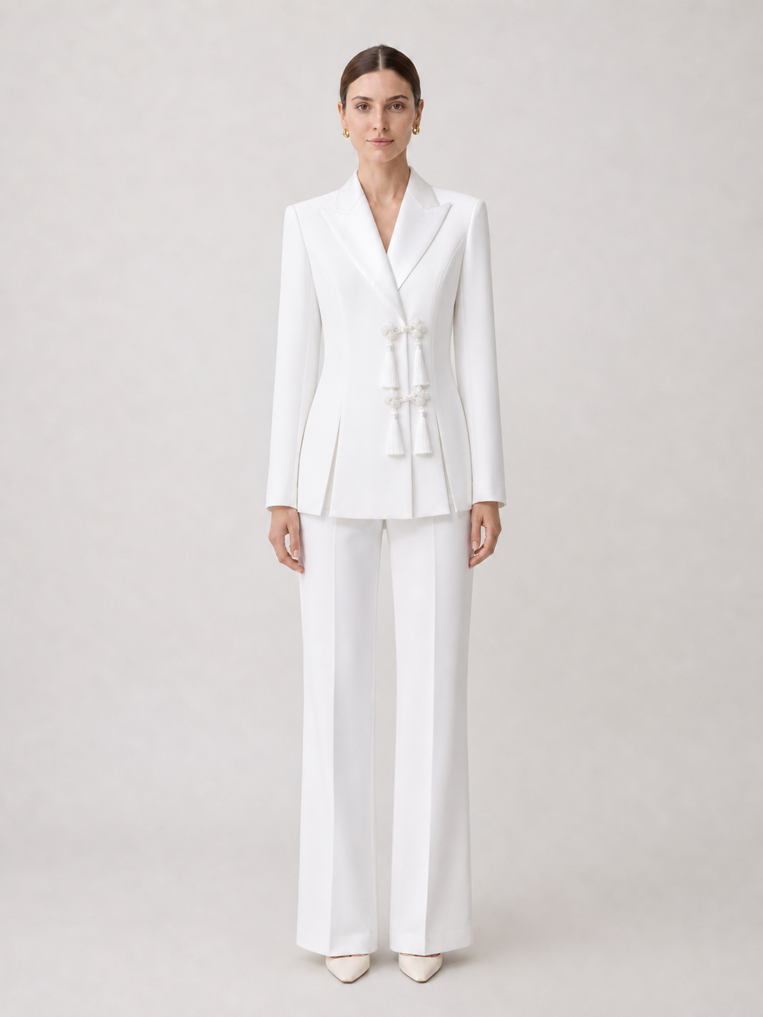 Women Blazers Suit Set With Chinese Knot Tassel