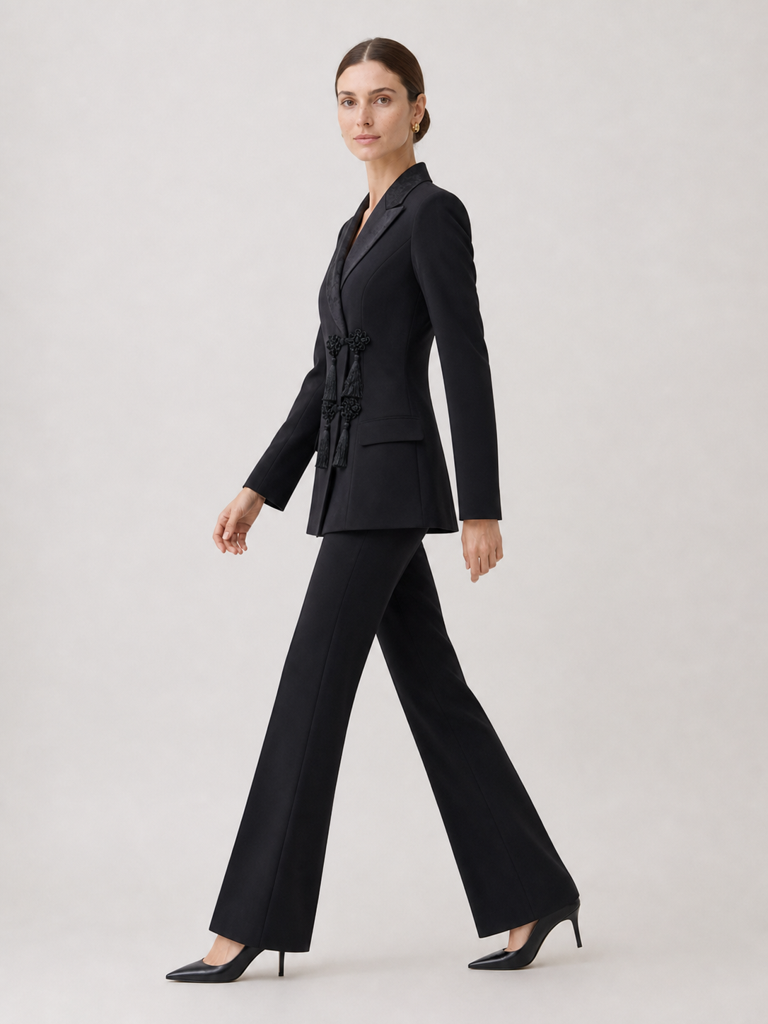 Women Blazers Suit Set With Chinese Knot Tassel