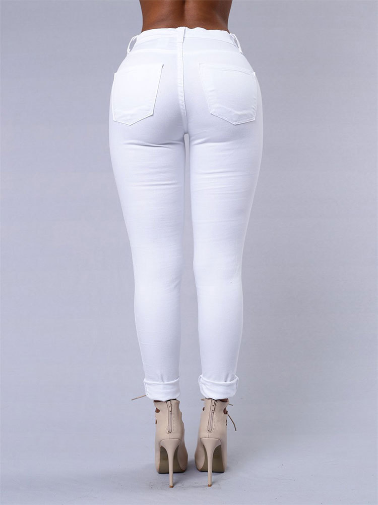 Women Casual Hole Jeans High Waist Skinny Pant Pencil Jeans Ripped Sexy Female Girls