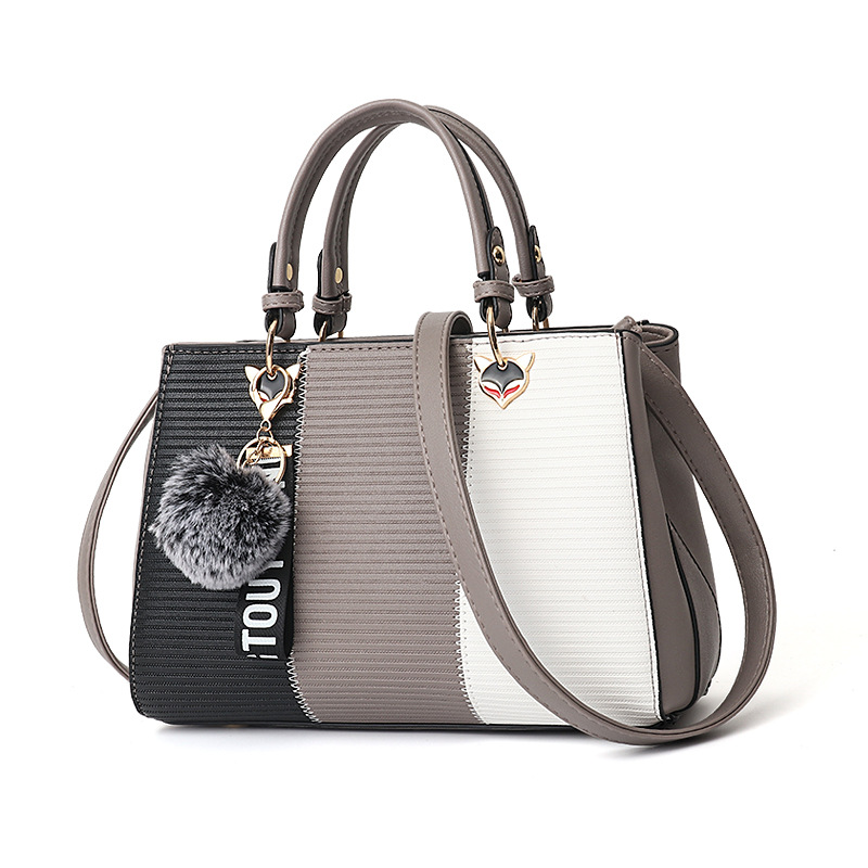 Women Hairball Ornaments Totes Patchwork Handbag Party Purse Ladies Messenger Crossbody