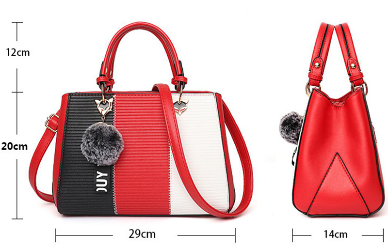 Women Hairball Ornaments Totes Patchwork Handbag Party Purse Ladies Messenger Crossbody