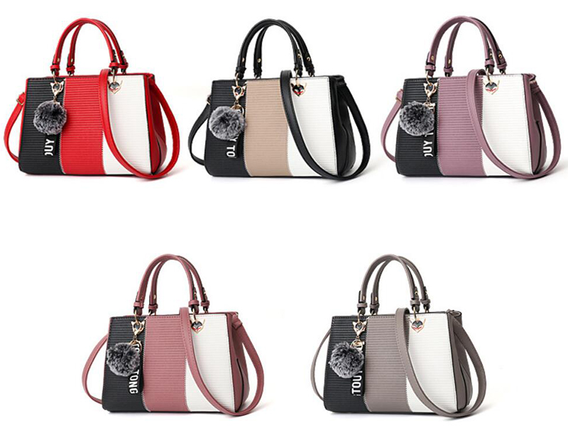 Women Hairball Ornaments Totes Patchwork Handbag Party Purse Ladies Messenger Crossbody