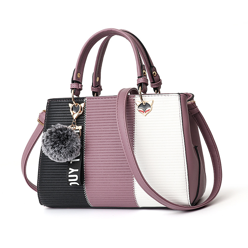Women Hairball Ornaments Totes Patchwork Handbag Party Purse Ladies Messenger Crossbody