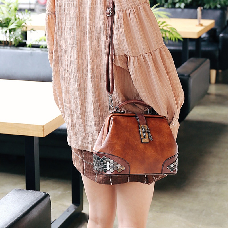 Women Handbag Leather Small Doctor Bag Women Shoulder Bag Female Crossbody Handbag Lock