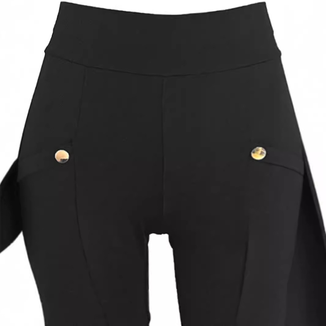 Women High Waist Stretch Cargo Pants Side Button Decor Flared Yoga Pants With Pockets