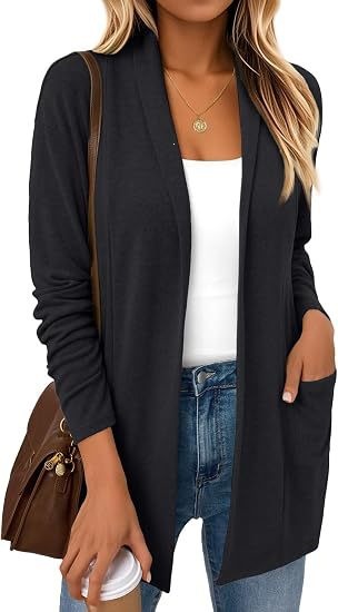Lässige Strickjacke für Damen im Herbst und Winter – langärmeliger, einfarbiger, locker sitzender Strickmantel