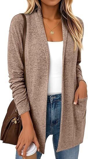 Lässige Strickjacke für Damen im Herbst und Winter – langärmeliger, einfarbiger, locker sitzender Strickmantel