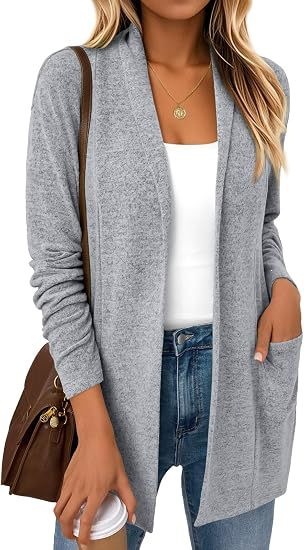 Lässige Strickjacke für Damen im Herbst und Winter – langärmeliger, einfarbiger, locker sitzender Strickmantel