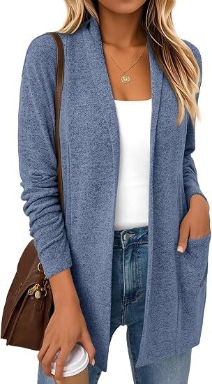 Lässige Strickjacke für Damen im Herbst und Winter – langärmeliger, einfarbiger, locker sitzender Strickmantel