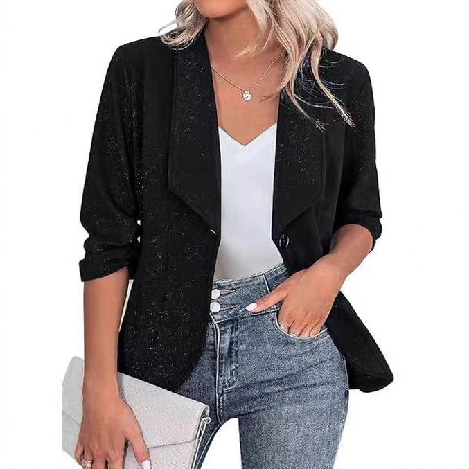 Women's Autumn Winter Professional Blazer, Elegant Solid Color Lapel Long Sleeve Work