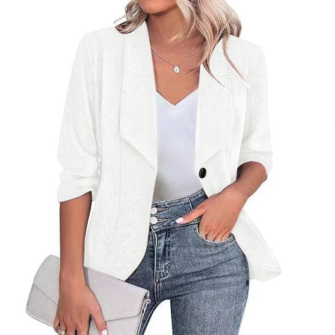 Women's Autumn Winter Professional Blazer, Elegant Solid Color Lapel Long Sleeve Work