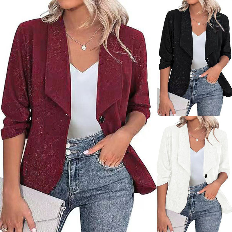 Women's Autumn Winter Professional Blazer, Elegant Solid Color Lapel Long Sleeve Work