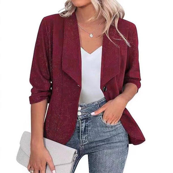 Women's Autumn Winter Professional Blazer, Elegant Solid Color Lapel Long Sleeve Work
