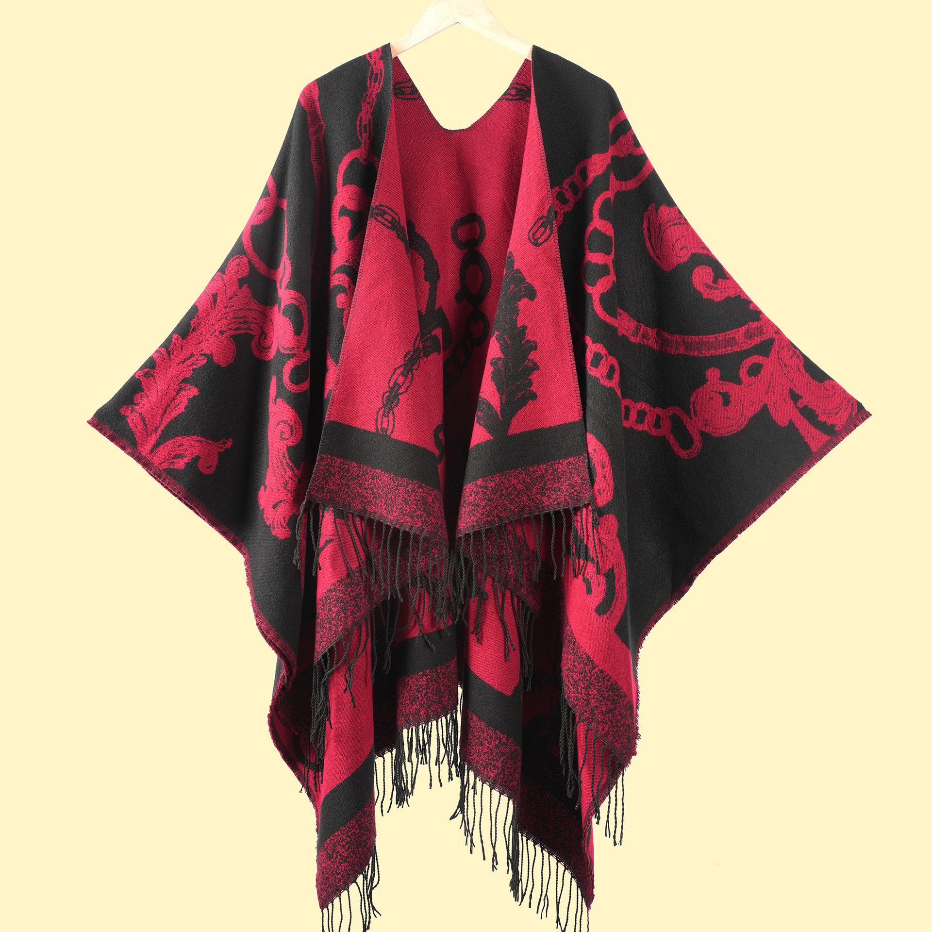 Women's Autumn Winter Warm Scarf Shawl Poncho, Fashion Jacquard Tassel Cape, Office Warm