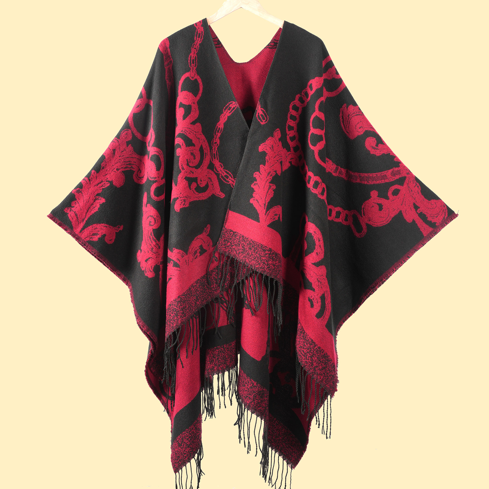 Women's Autumn Winter Warm Scarf Shawl Poncho, Fashion Jacquard Tassel Cape, Office Warm