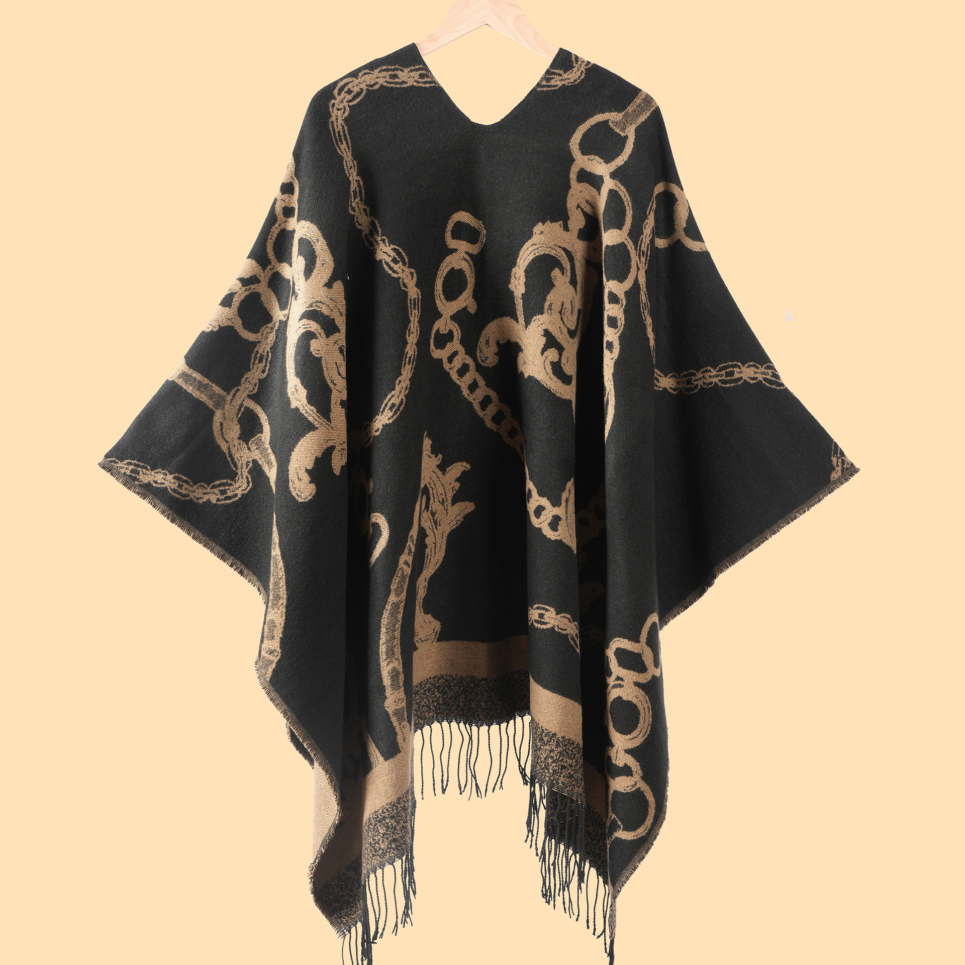 Women's Autumn Winter Warm Scarf Shawl Poncho, Fashion Jacquard Tassel Cape, Office Warm