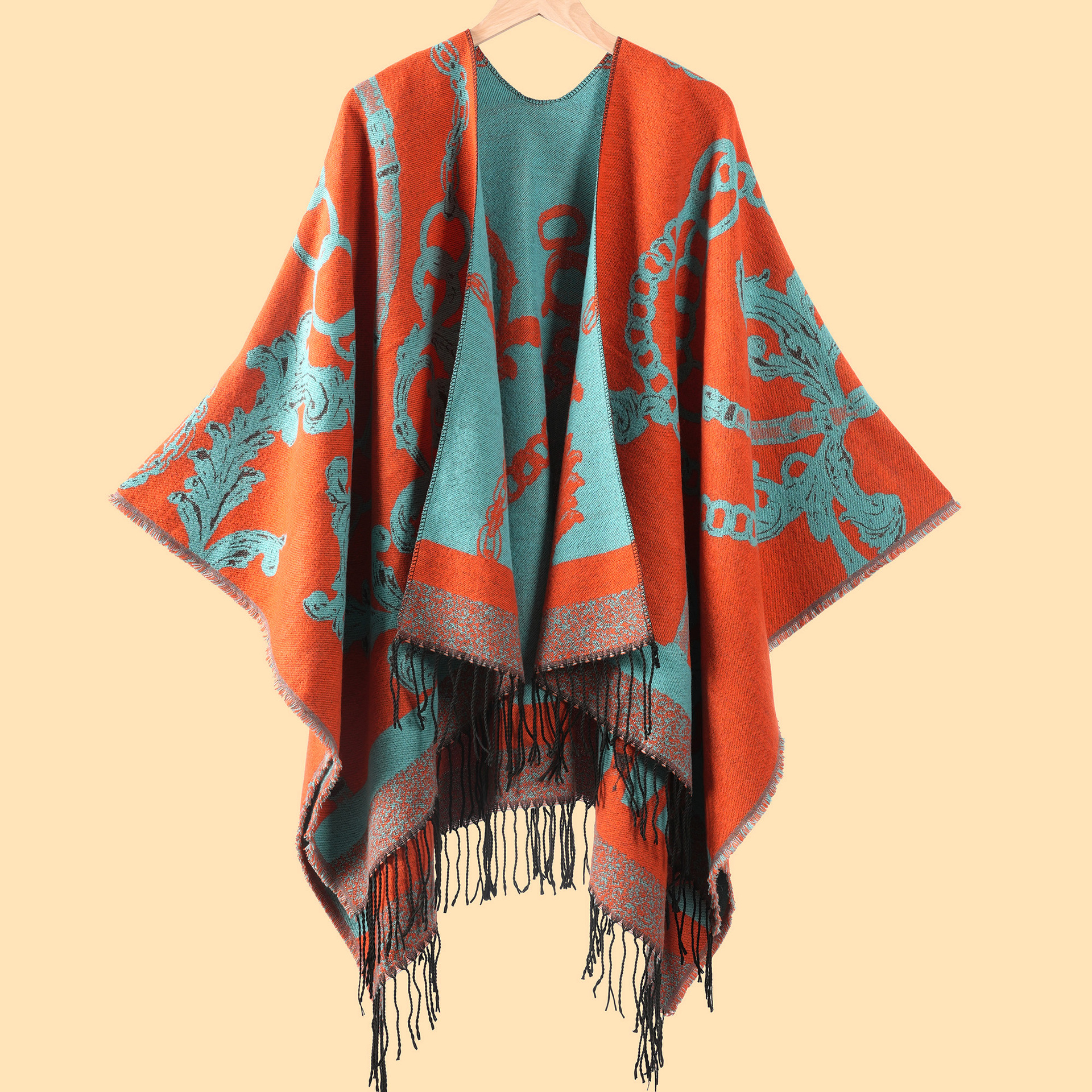Women's Autumn Winter Warm Scarf Shawl Poncho, Fashion Jacquard Tassel Cape, Office Warm