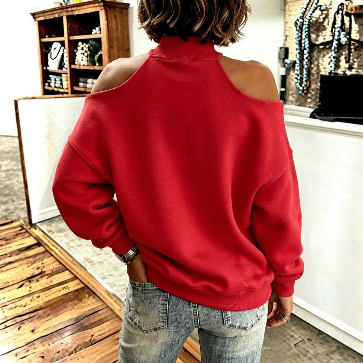 Women's Bow-neck Long-sleeve Loose-fitting Top