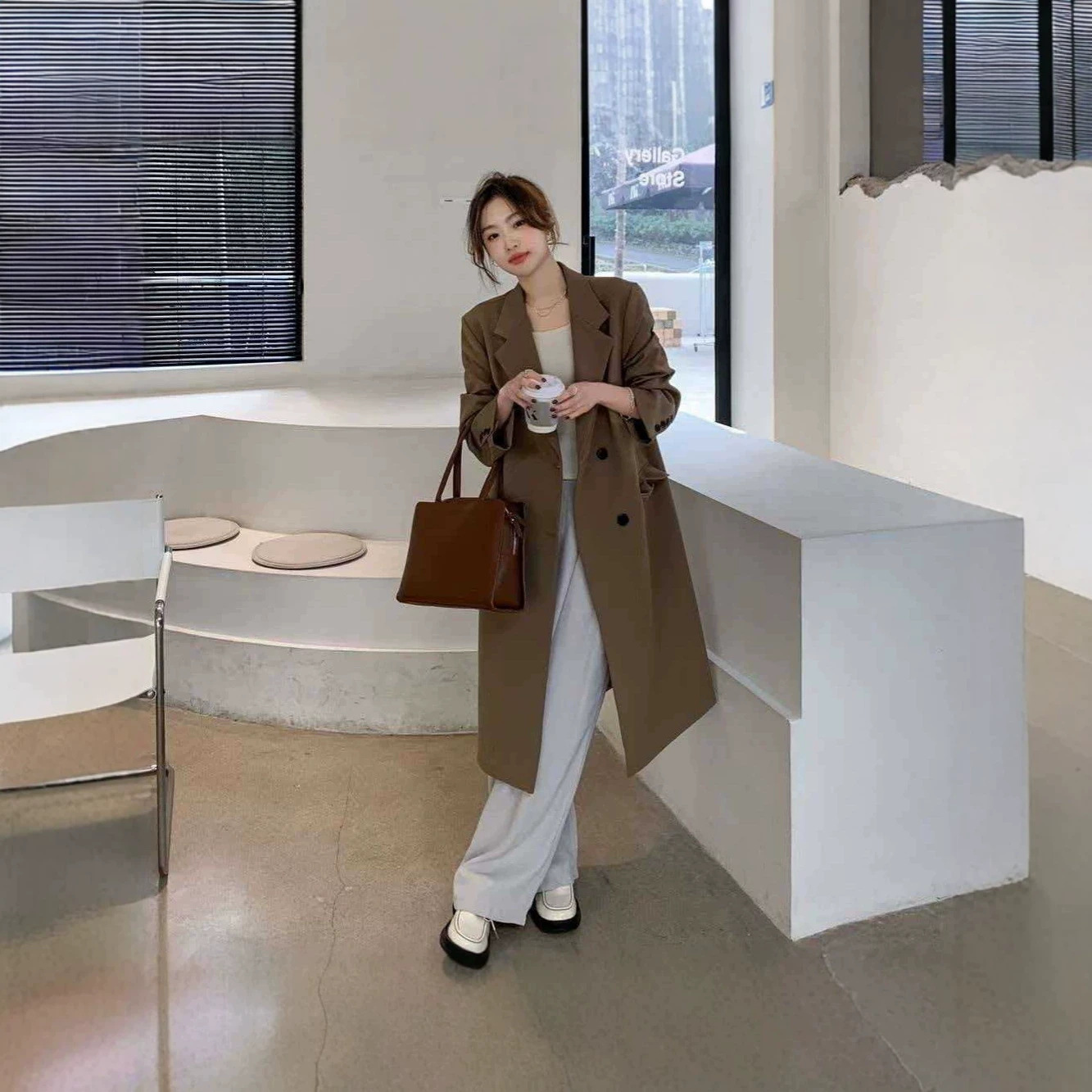 Women's Casual Blazer, Loose-fit Trench Coat