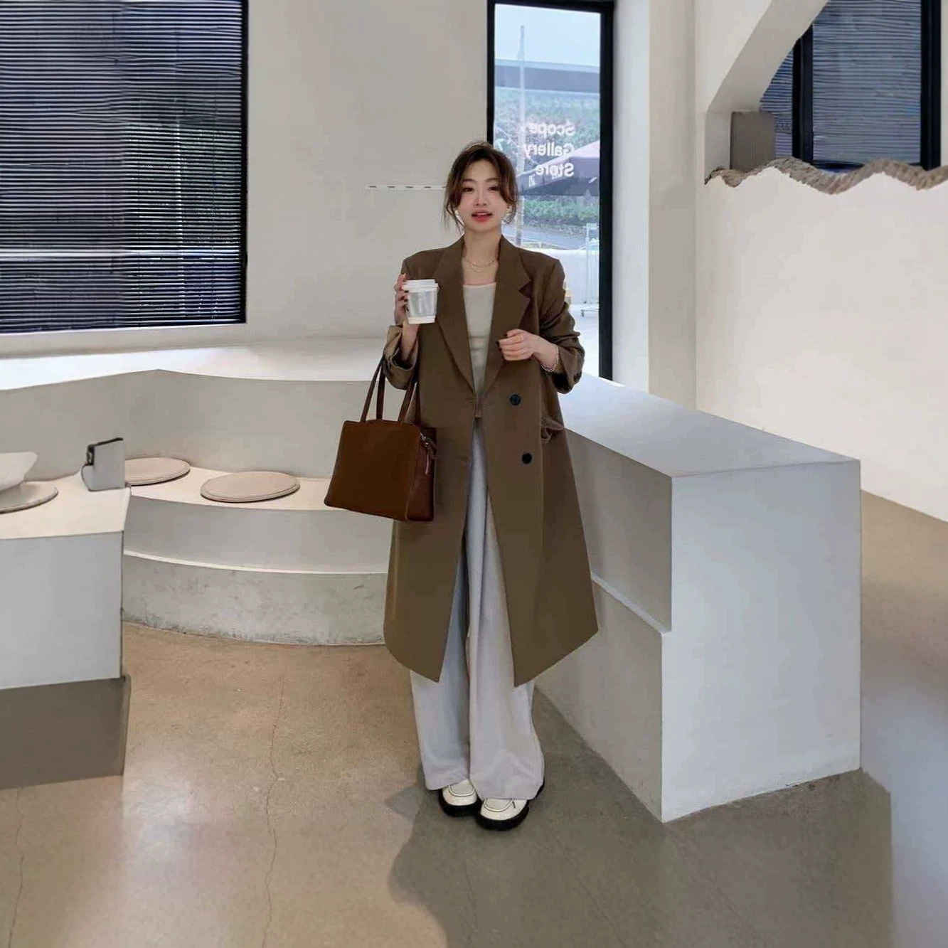 Women's Casual Blazer, Loose-fit Trench Coat