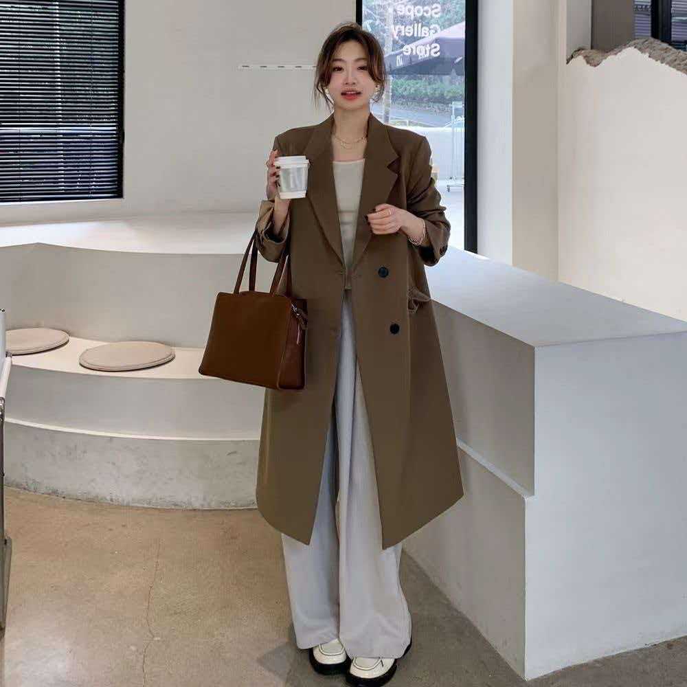 Women's Casual Blazer, Loose-fit Trench Coat
