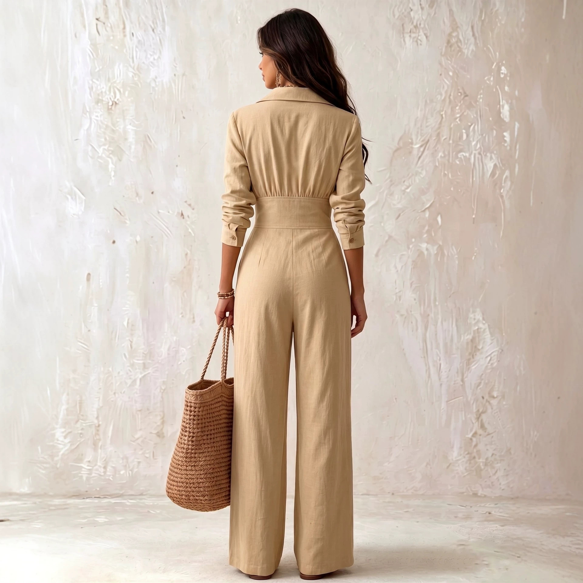 Women's Casual Elegant Button-Zip V-Neck Jumpsuit