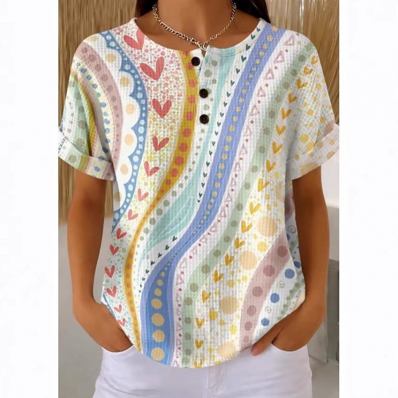 Women's Casual Loose-fit Printed Short-sleeve