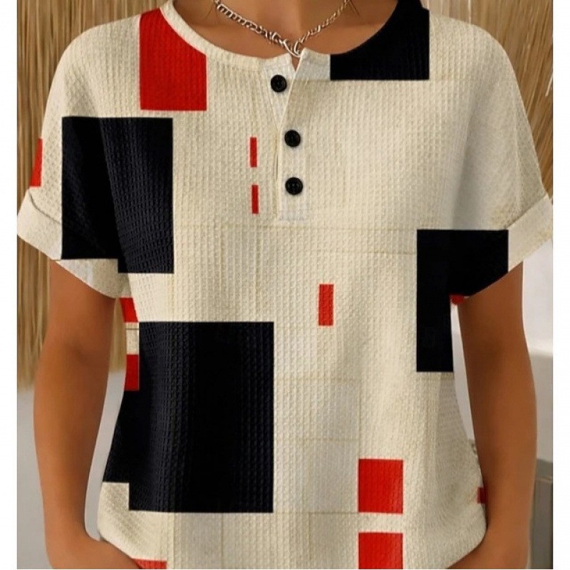 Women's Casual Loose-fit Printed Short-sleeve