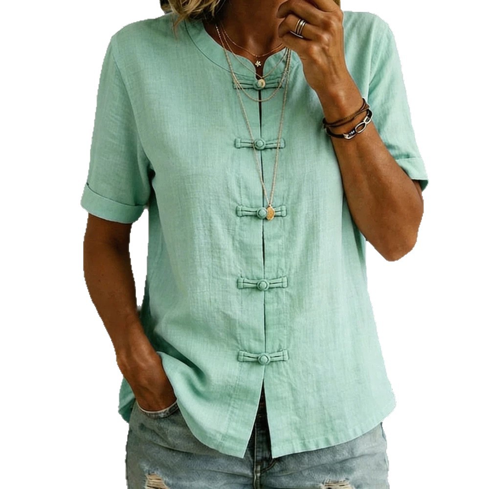 Women's Casual Loose-Fitting Fashionable Solid-Color Short-Sleeve Top
