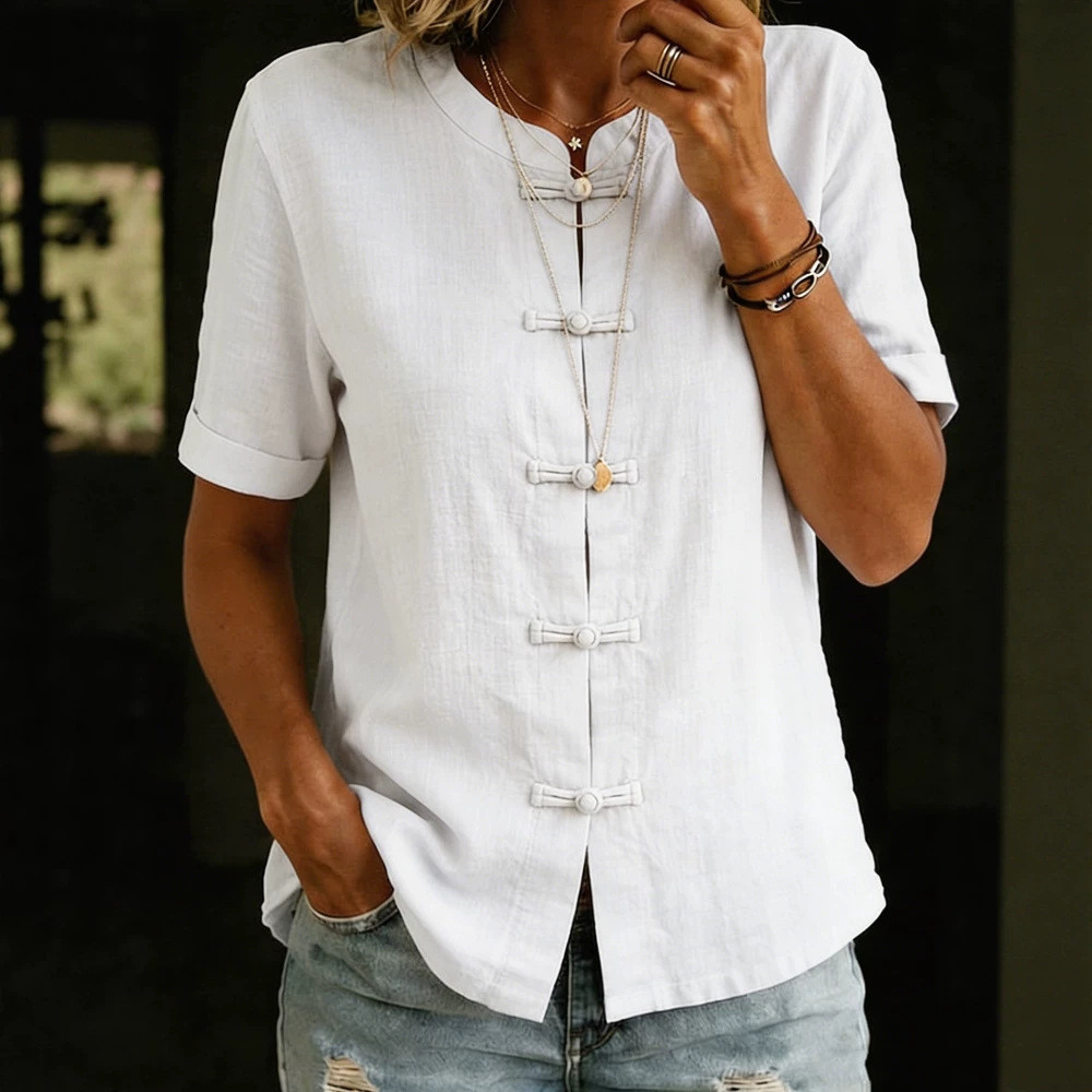 Women's Casual Loose-Fitting Fashionable Solid-Color Short-Sleeve Top