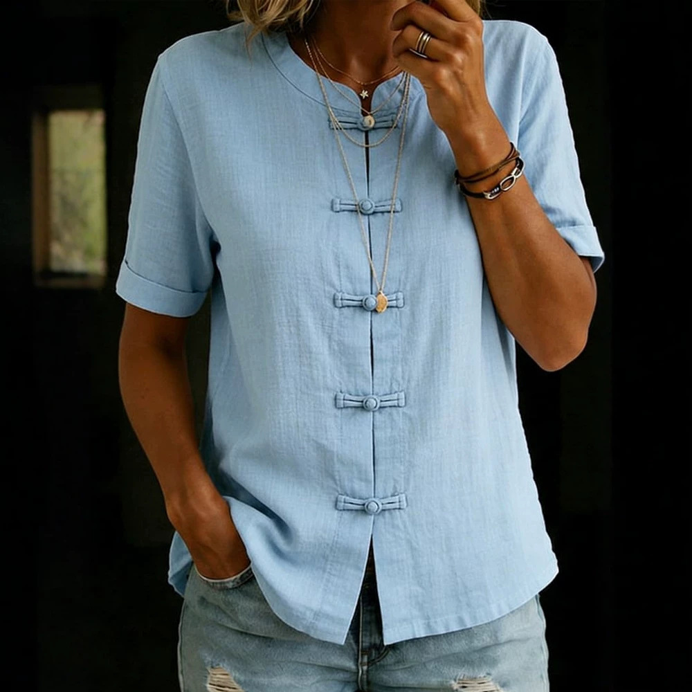 Women's Casual Loose-Fitting Fashionable Solid-Color Short-Sleeve Top