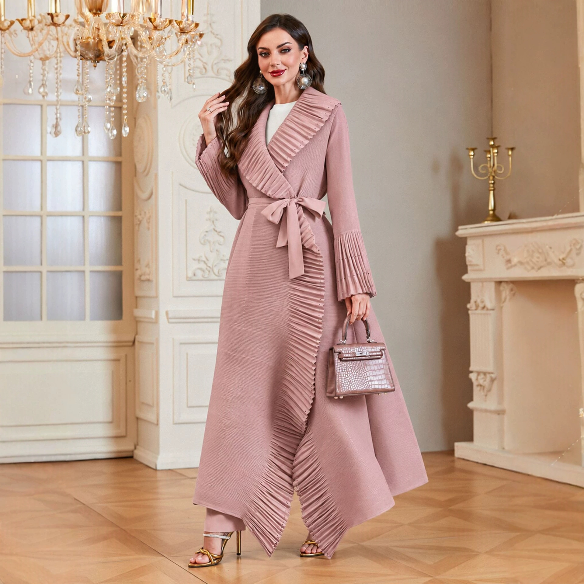 Women's Elongated Coat With A Large Lapel Elegant Robe Style