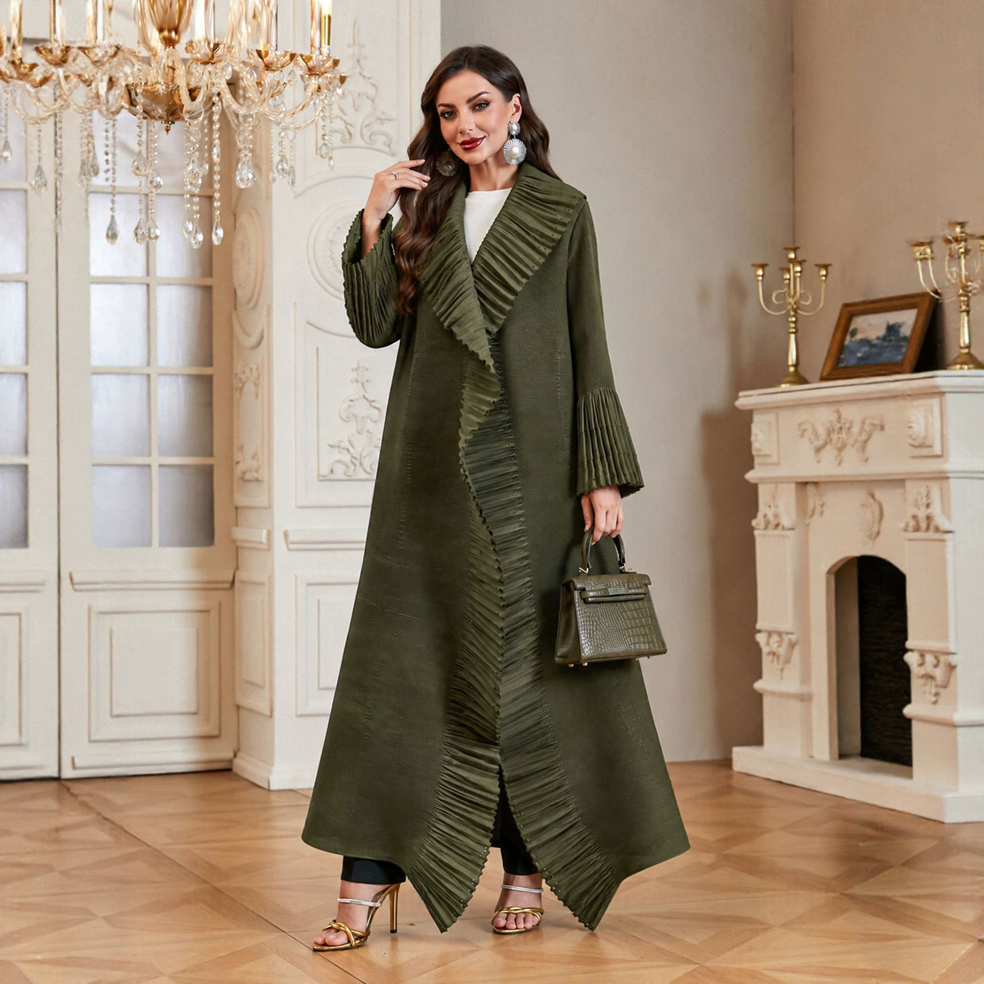 Women's Elongated Coat With A Large Lapel Elegant Robe Style