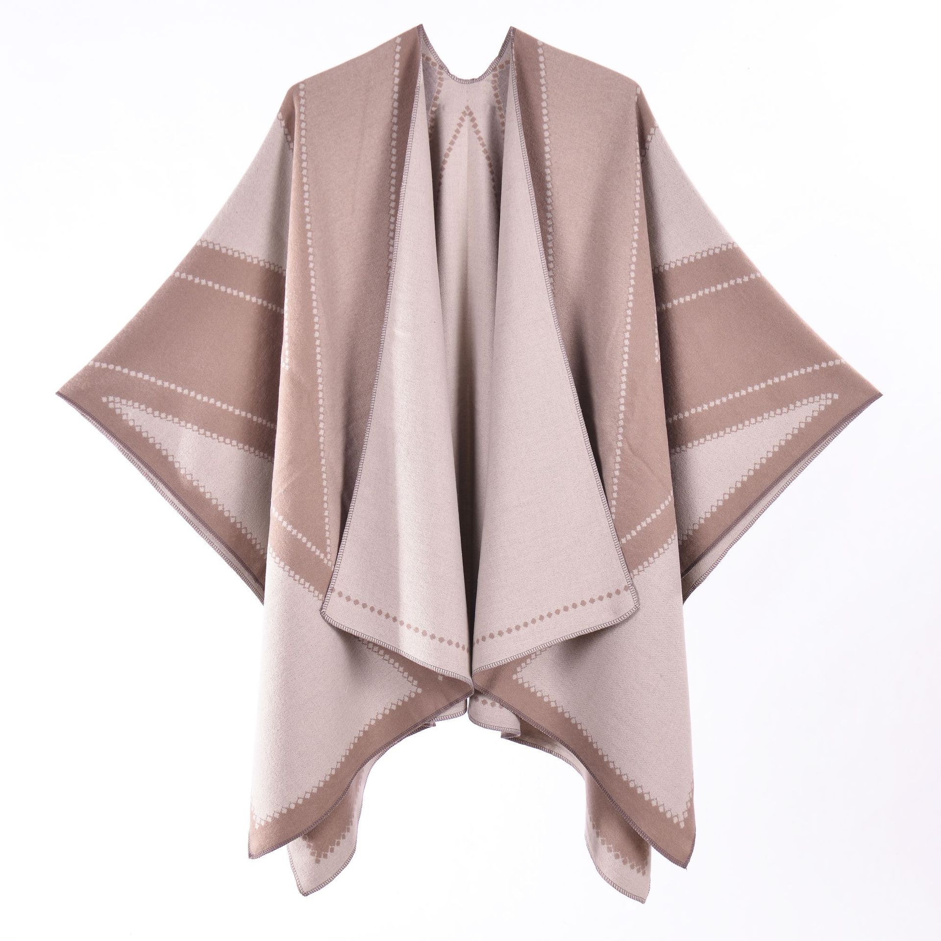 Women's European American Thick Faux Cashmere Split Poncho Cape, Runway Outerwear