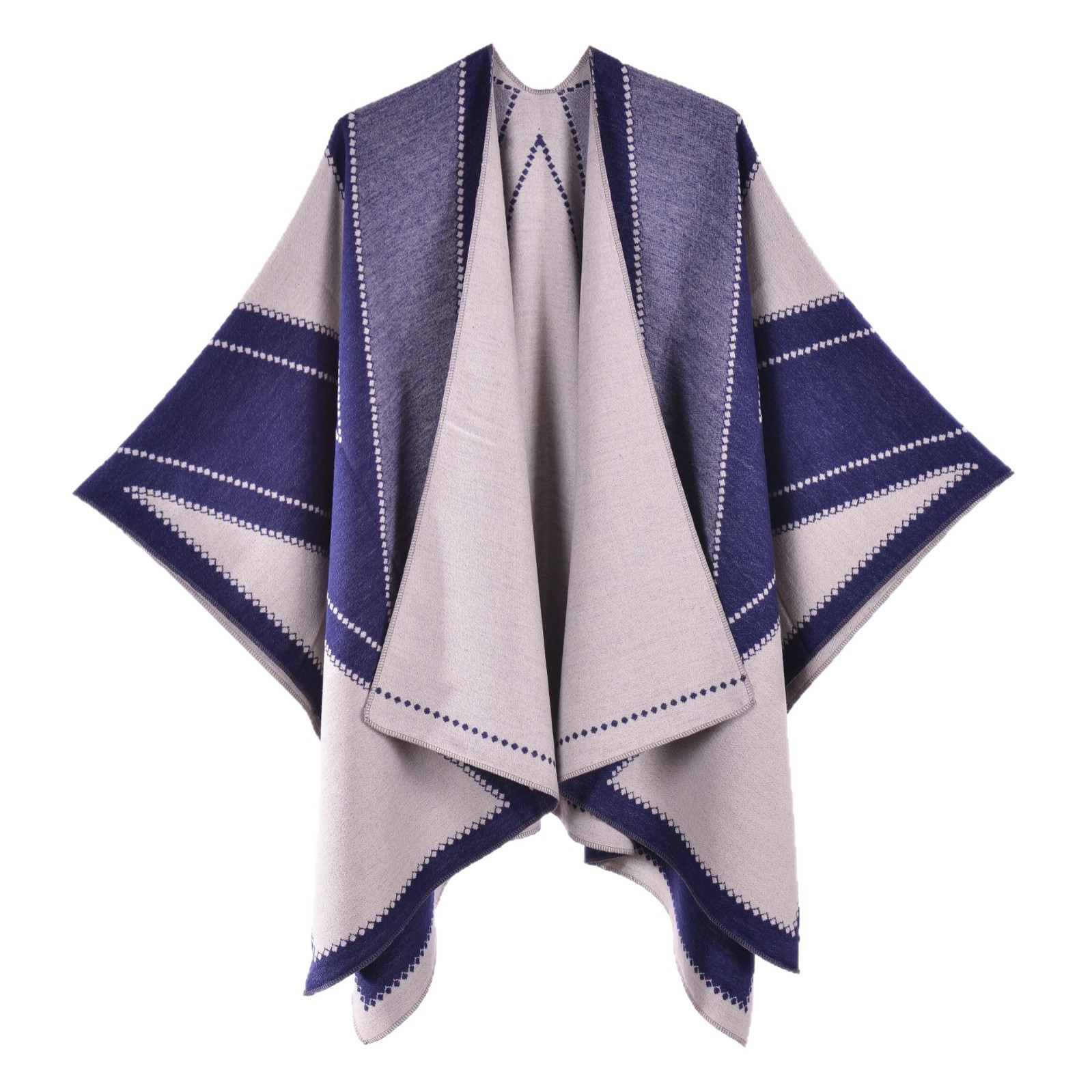 Women's European American Thick Faux Cashmere Split Poncho Cape, Runway Outerwear