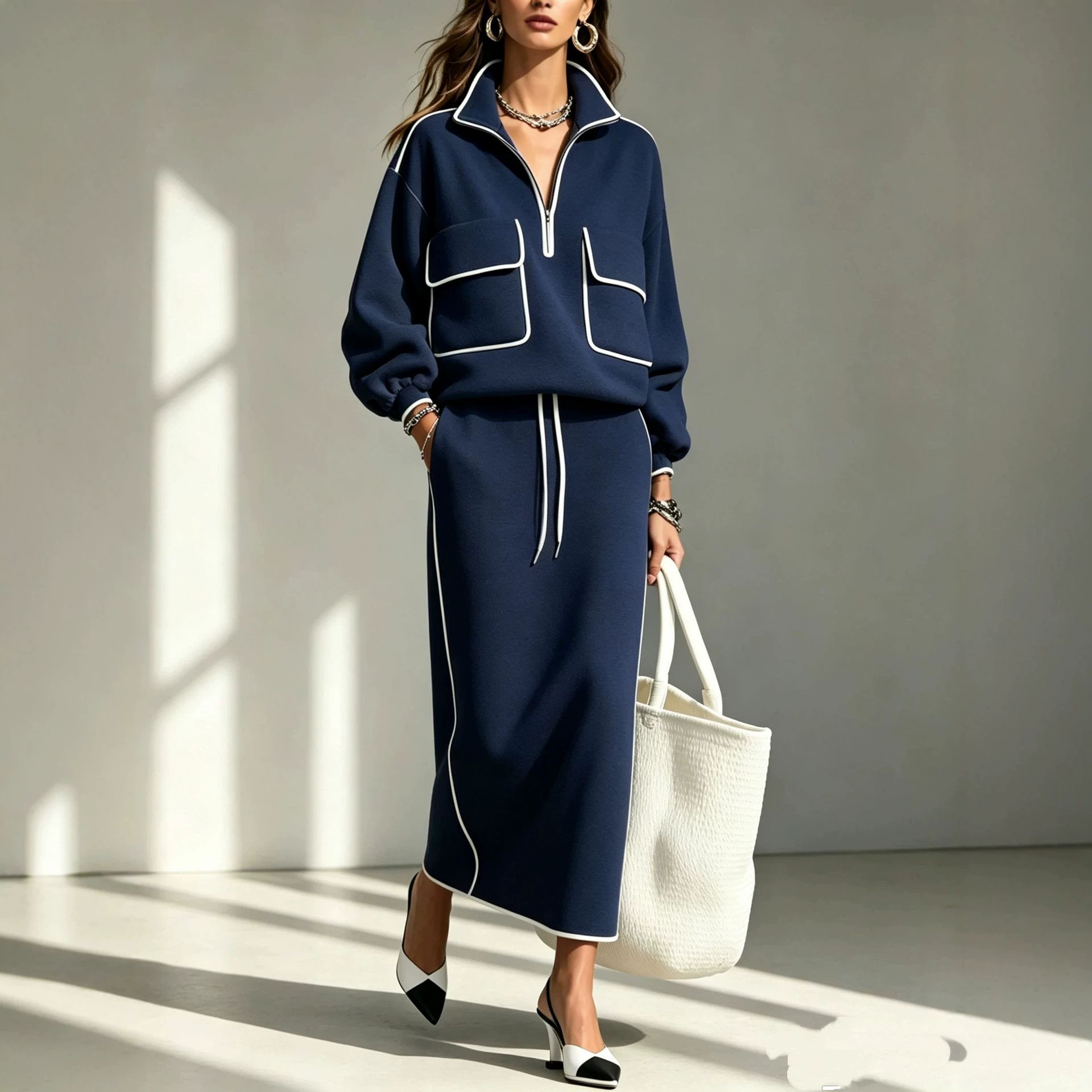 Women's FallWinter New Arrival Solid Color Skirt Set
