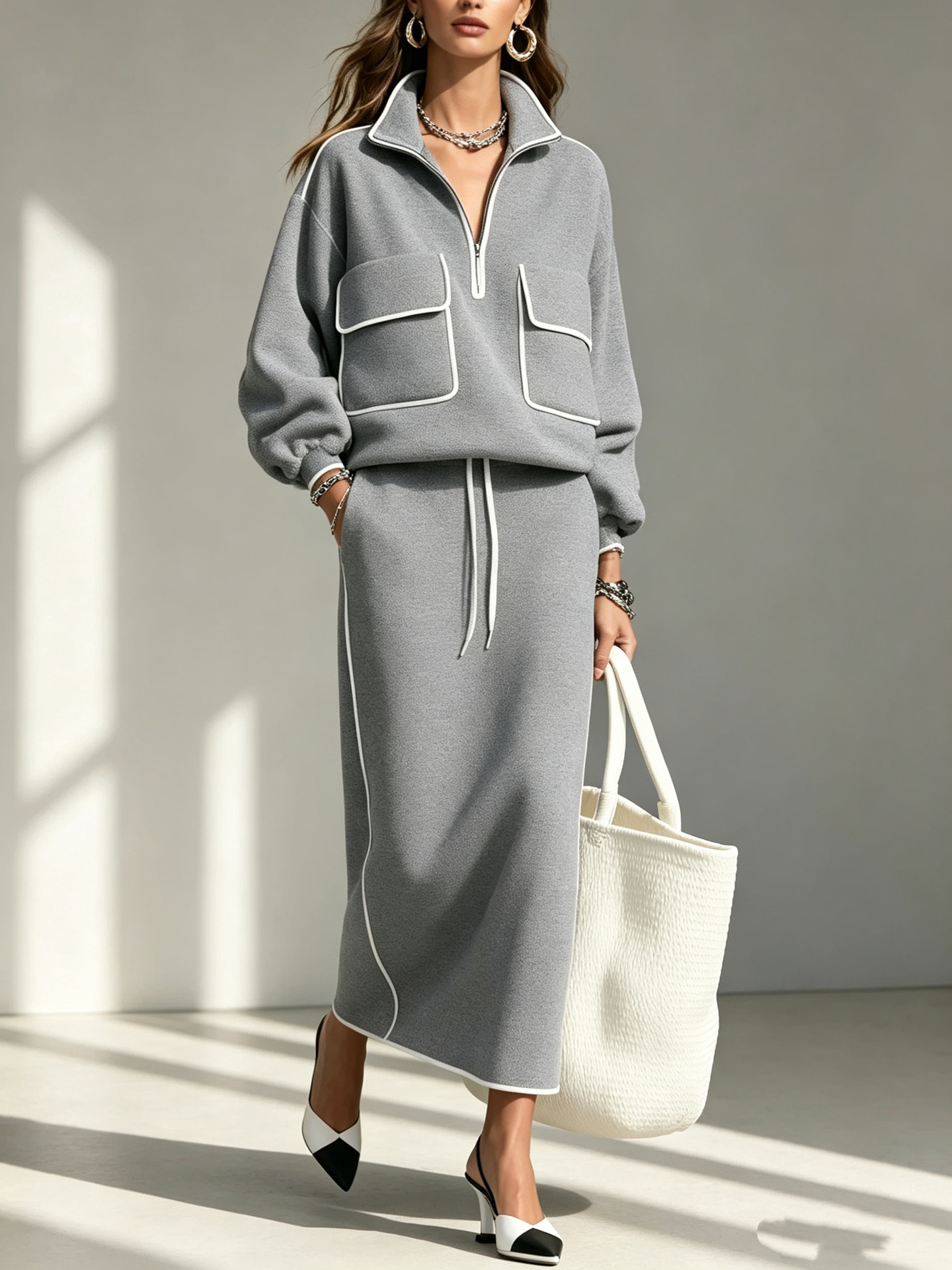 Women's FallWinter New Arrival Solid Color Skirt Set