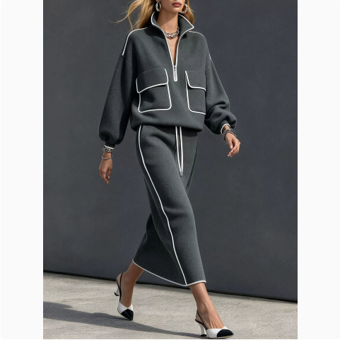 Women's FallWinter New Arrival Solid Color Skirt Set