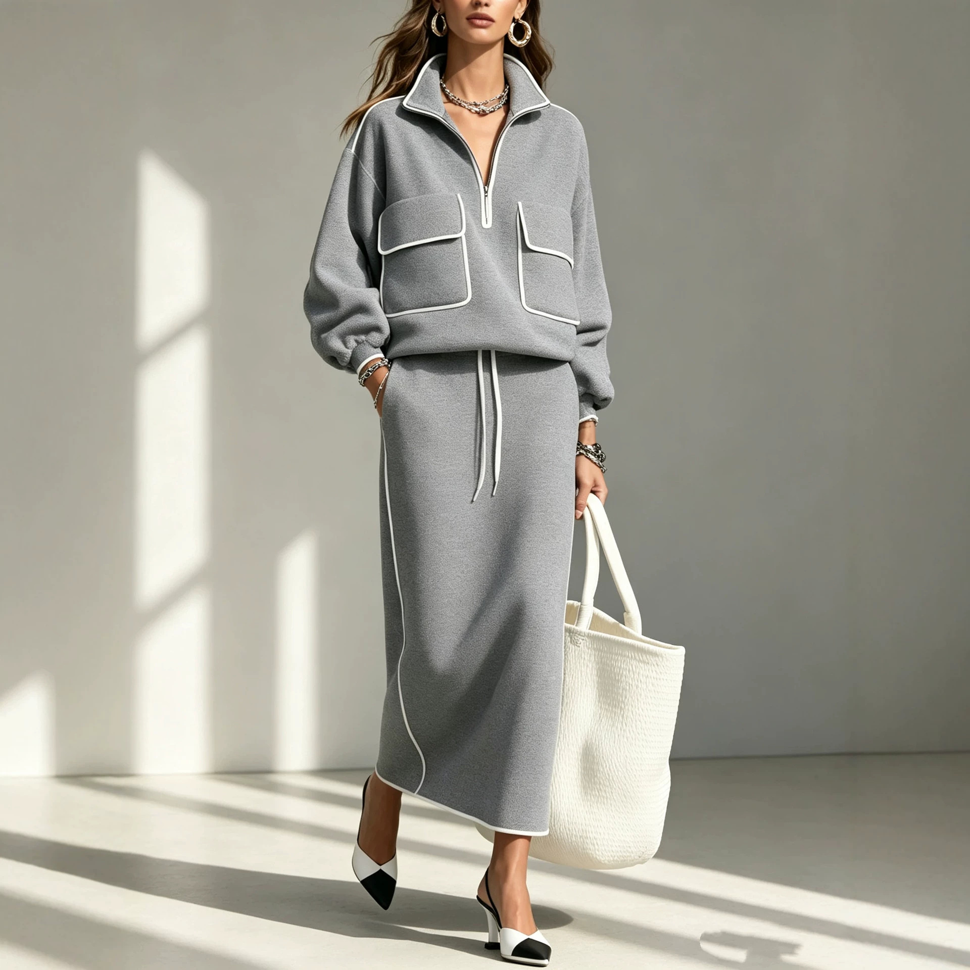 Women's FallWinter New Arrival Solid Color Skirt Set
