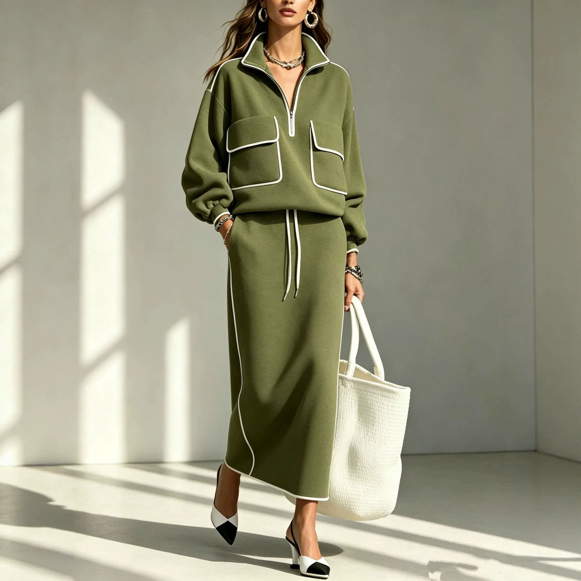 Women's FallWinter New Arrival Solid Color Skirt Set