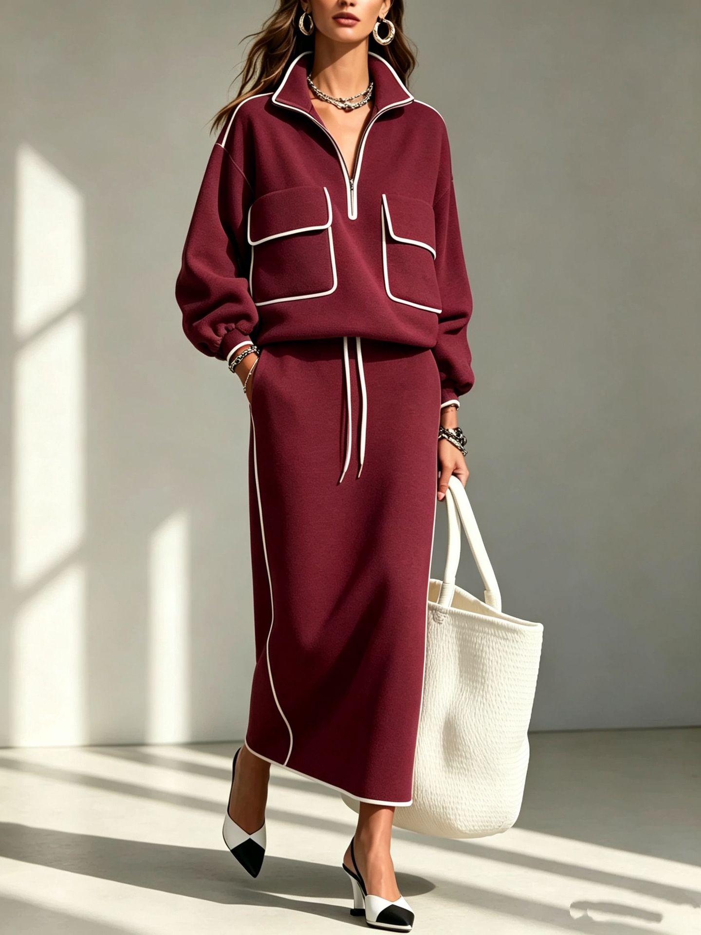 Women's FallWinter New Arrival Solid Color Skirt Set